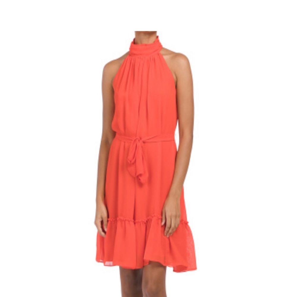 Haltered tiered dress with tie waist